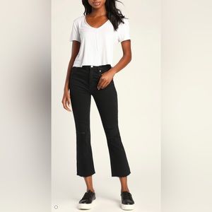 Black Distressed High-Waisted Cropped Flare Jeans